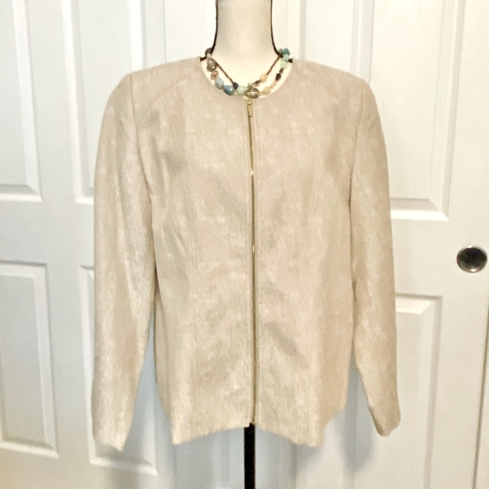 Calvin Klein 14W Beige/Gold Linen-like Blazer
